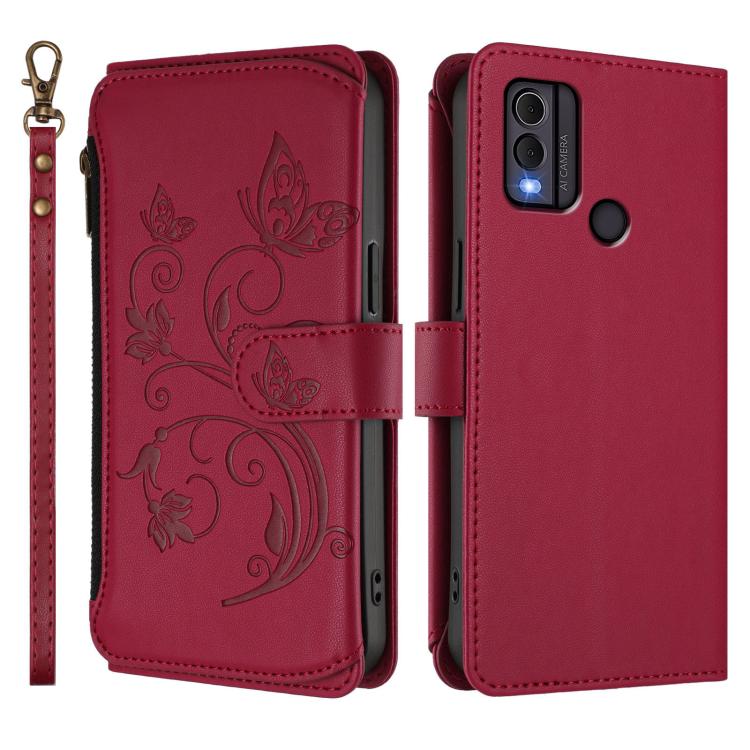 For Nokia C22 Butterfly Love Flower Multi-card Zipper Wallet Leather Phone Case