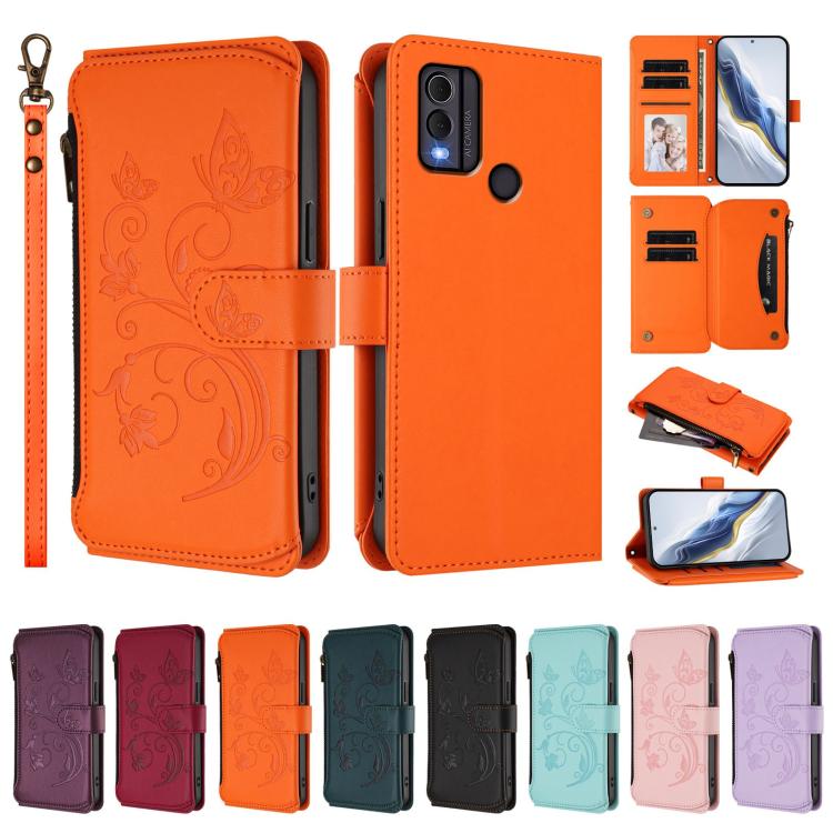 For Nokia C22 Butterfly Love Flower Multi-card Zipper Wallet Leather Phone Case