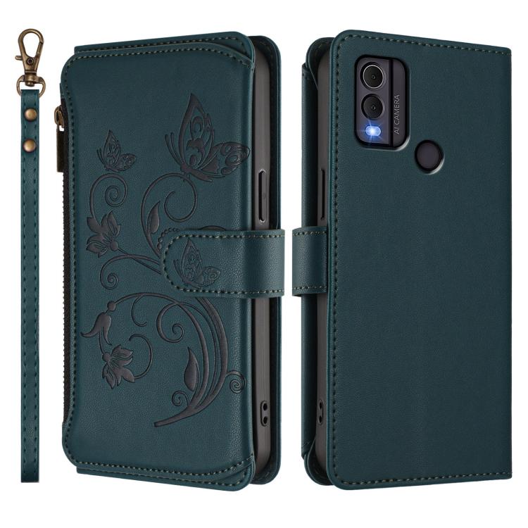 For Nokia C22 Butterfly Love Flower Multi-card Zipper Wallet Leather Phone Case