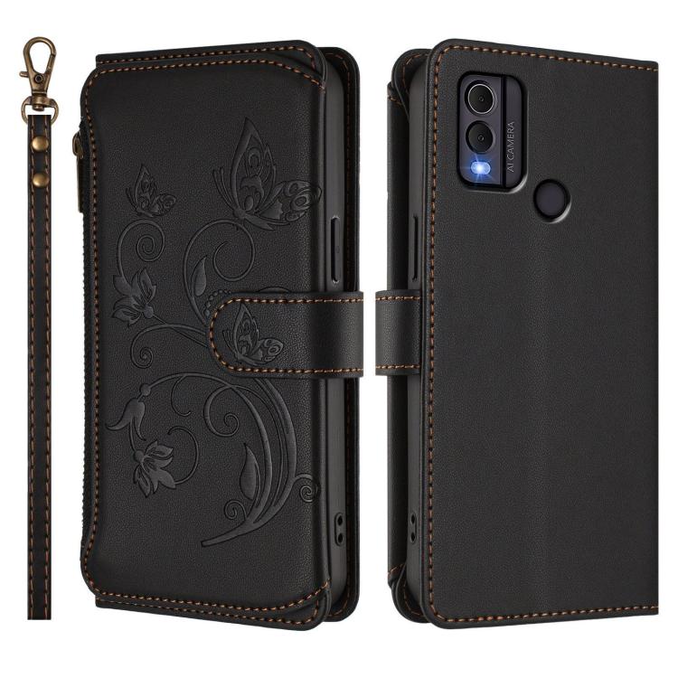 For Nokia C22 Butterfly Love Flower Multi-card Zipper Wallet Leather Phone Case