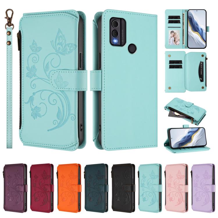 For Nokia C22 Butterfly Love Flower Multi-card Zipper Wallet Leather Phone Case