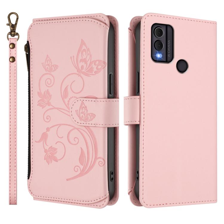 For Nokia C22 Butterfly Love Flower Multi-card Zipper Wallet Leather Phone Case