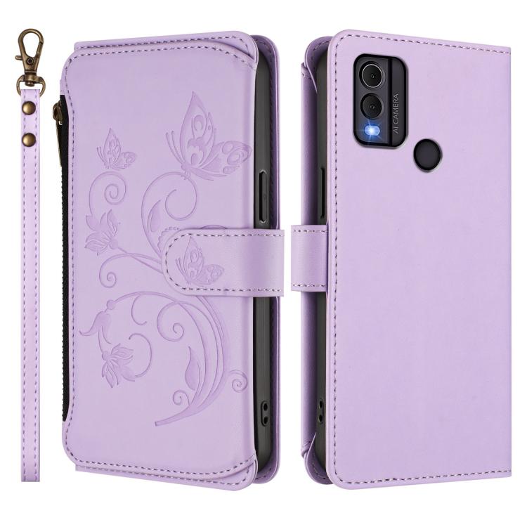 For Nokia C22 Butterfly Love Flower Multi-card Zipper Wallet Leather Phone Case