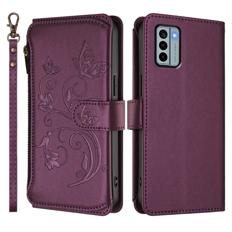 For Nokia G22 Butterfly Love Flower Multi-card Zipper Wallet Leather Phone Case