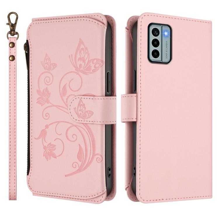 For Nokia G22 Butterfly Love Flower Multi-card Zipper Wallet Leather Phone Case
