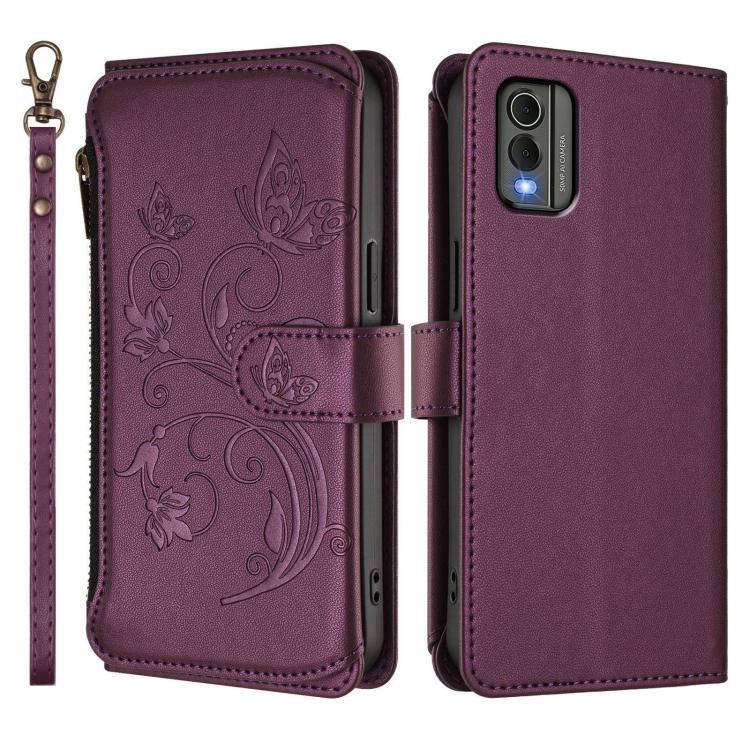 For Nokia C32 Butterfly Love Flower Multi-card Zipper Wallet Leather Phone Case