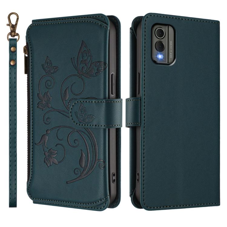 For Nokia C32 Butterfly Love Flower Multi-card Zipper Wallet Leather Phone Case