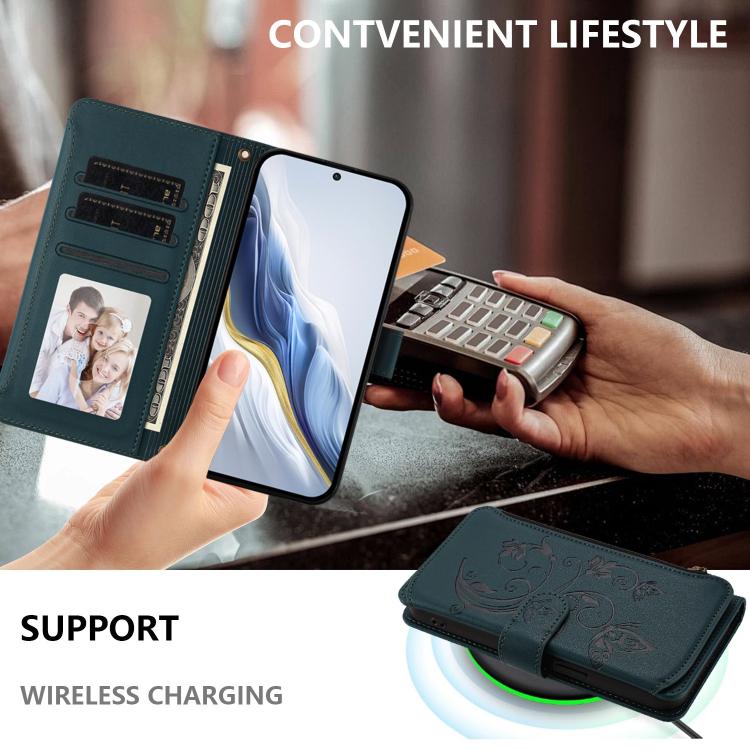 For Nokia C32 Butterfly Love Flower Multi-card Zipper Wallet Leather Phone Case