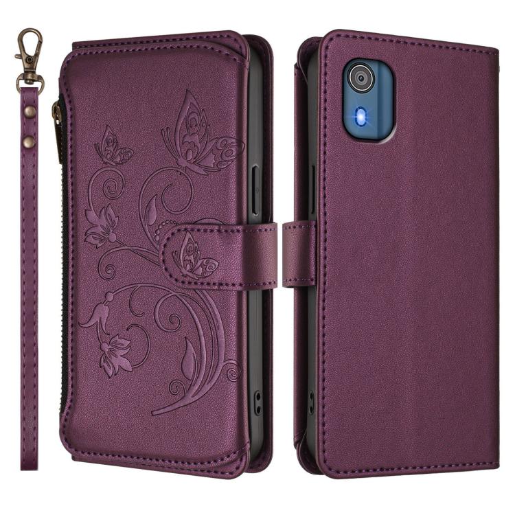 For Nokia C02 Butterfly Love Flower Multi-card Zipper Wallet Leather Phone Case