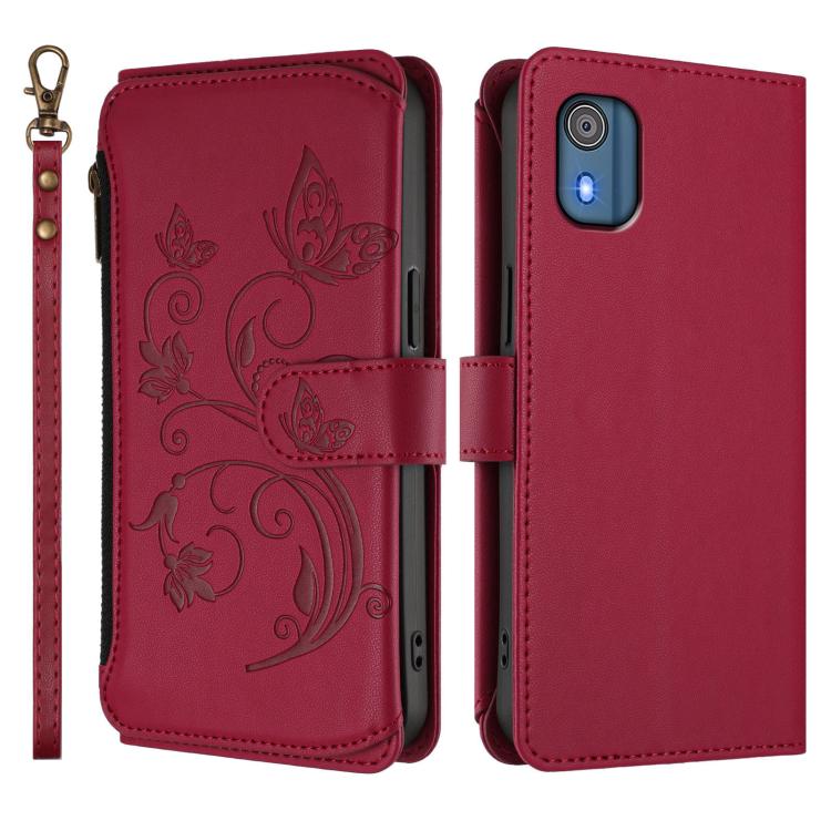 For Nokia C02 Butterfly Love Flower Multi-card Zipper Wallet Leather Phone Case