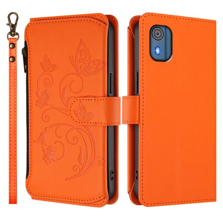 For Nokia C02 Butterfly Love Flower Multi-card Zipper Wallet Leather Phone Case