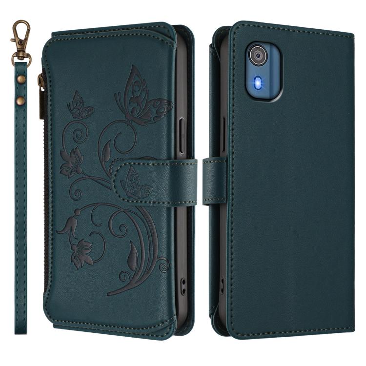 For Nokia C02 Butterfly Love Flower Multi-card Zipper Wallet Leather Phone Case