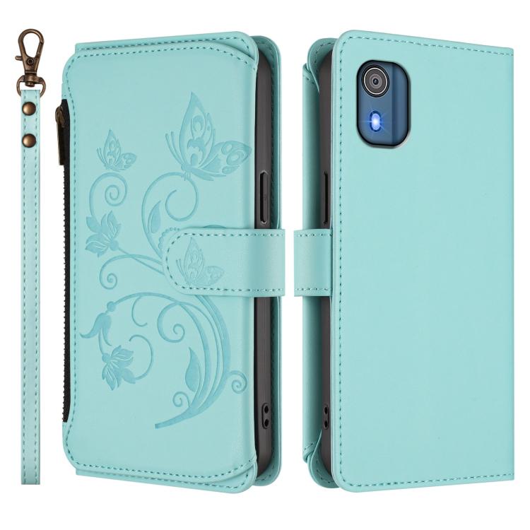 For Nokia C02 Butterfly Love Flower Multi-card Zipper Wallet Leather Phone Case