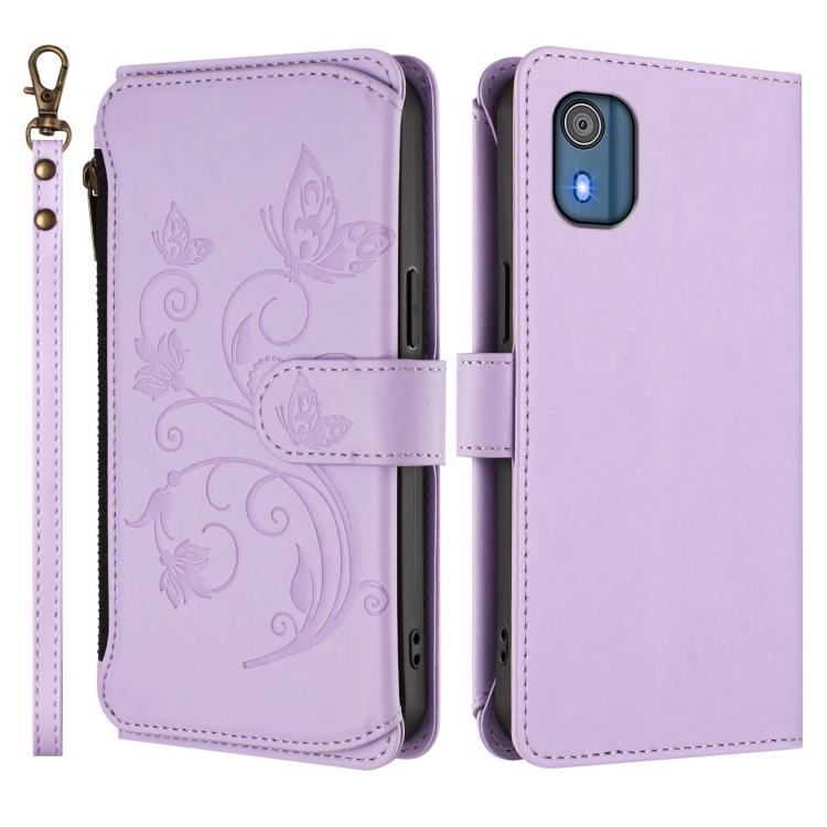 For Nokia C02 Butterfly Love Flower Multi-card Zipper Wallet Leather Phone Case