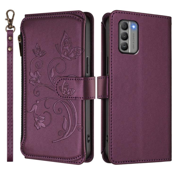 For Nokia G400 Butterfly Love Flower Multi-card Zipper Wallet Leather Phone Case