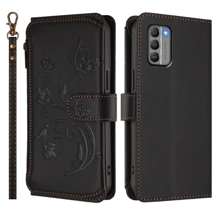 For Nokia G400 Butterfly Love Flower Multi-card Zipper Wallet Leather Phone Case