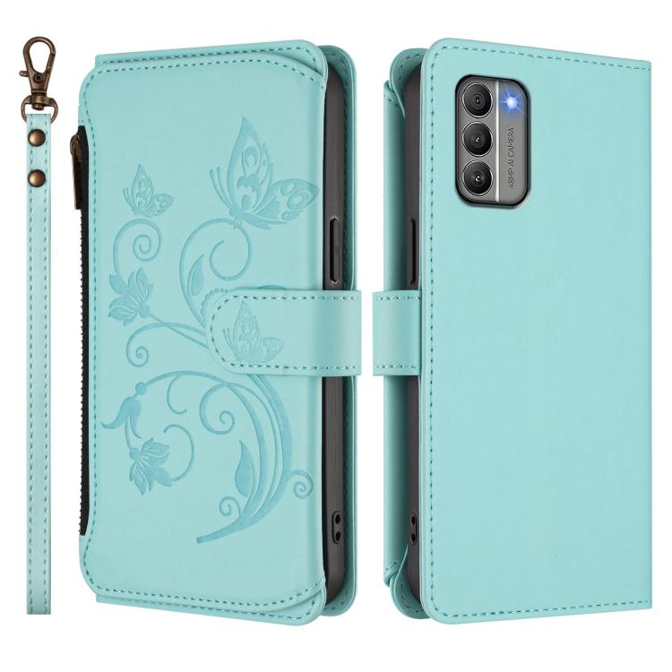 For Nokia G400 Butterfly Love Flower Multi-card Zipper Wallet Leather Phone Case