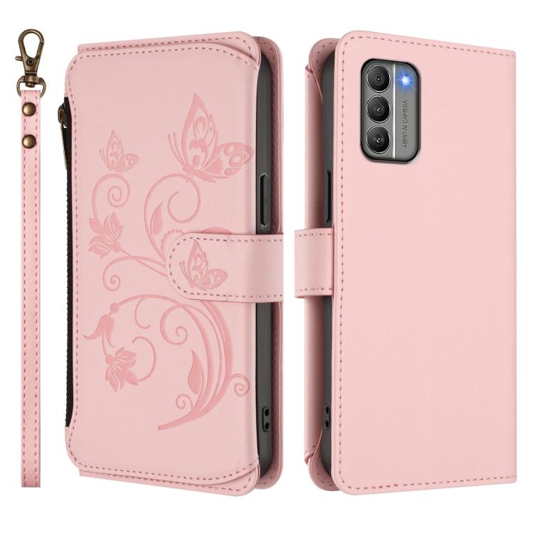 For Nokia G400 Butterfly Love Flower Multi-card Zipper Wallet Leather Phone Case