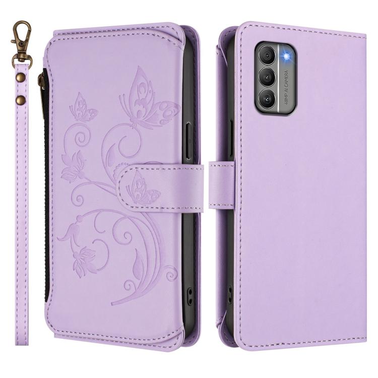 For Nokia G400 Butterfly Love Flower Multi-card Zipper Wallet Leather Phone Case