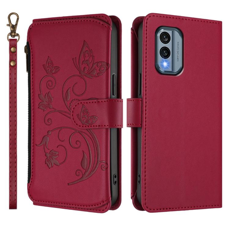 For Nokia X30 5G Butterfly Love Flower Multi-card Zipper Wallet Leather Phone Case