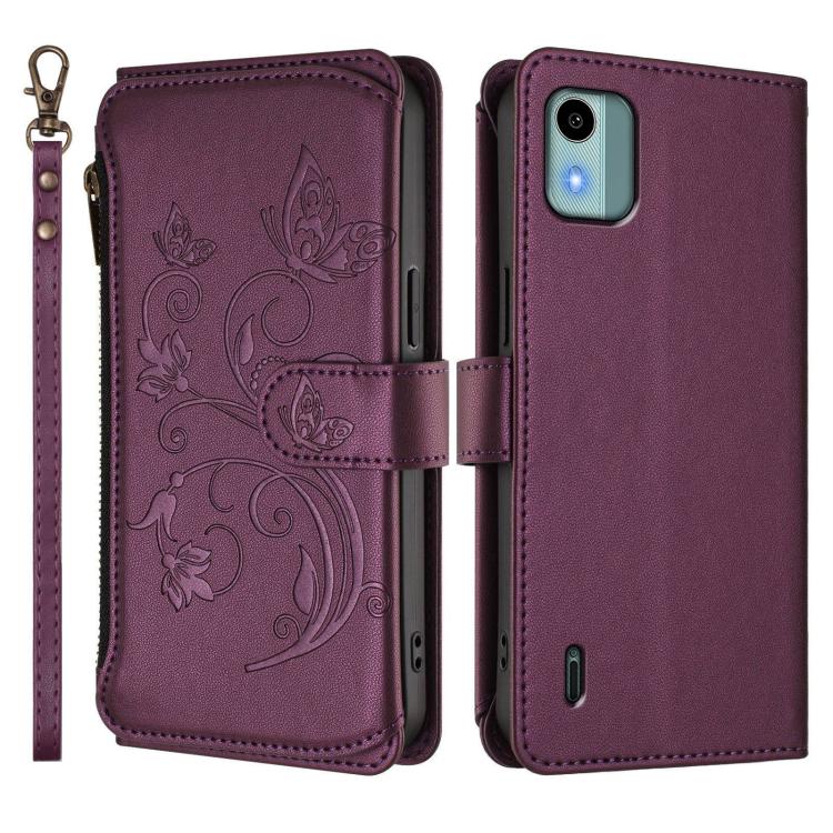 For Nokia C12 Butterfly Love Flower Multi-card Zipper Wallet Leather Phone Case