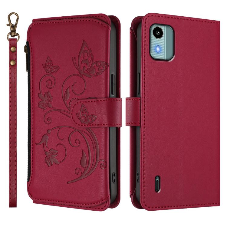 For Nokia C12 Butterfly Love Flower Multi-card Zipper Wallet Leather Phone Case