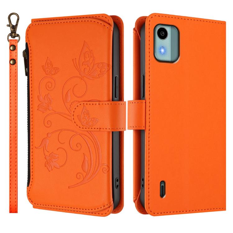 For Nokia C12 Butterfly Love Flower Multi-card Zipper Wallet Leather Phone Case