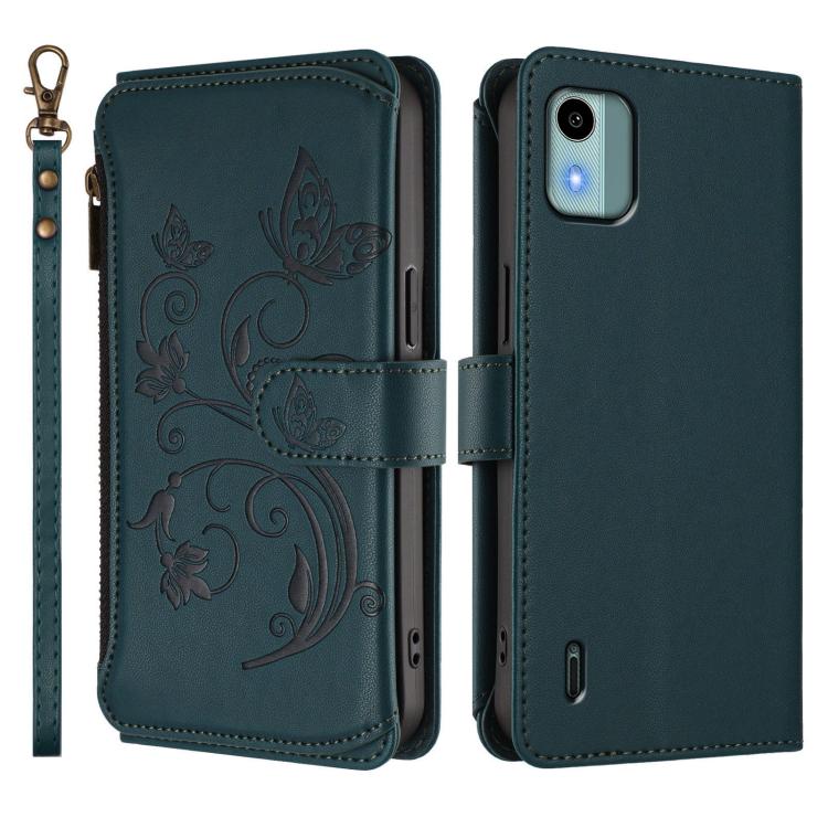 For Nokia C12 Butterfly Love Flower Multi-card Zipper Wallet Leather Phone Case