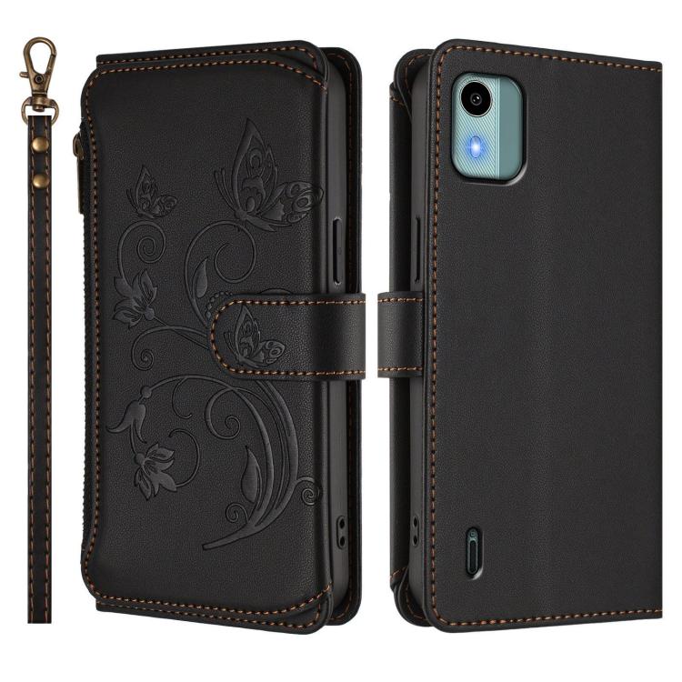 For Nokia C12 Butterfly Love Flower Multi-card Zipper Wallet Leather Phone Case