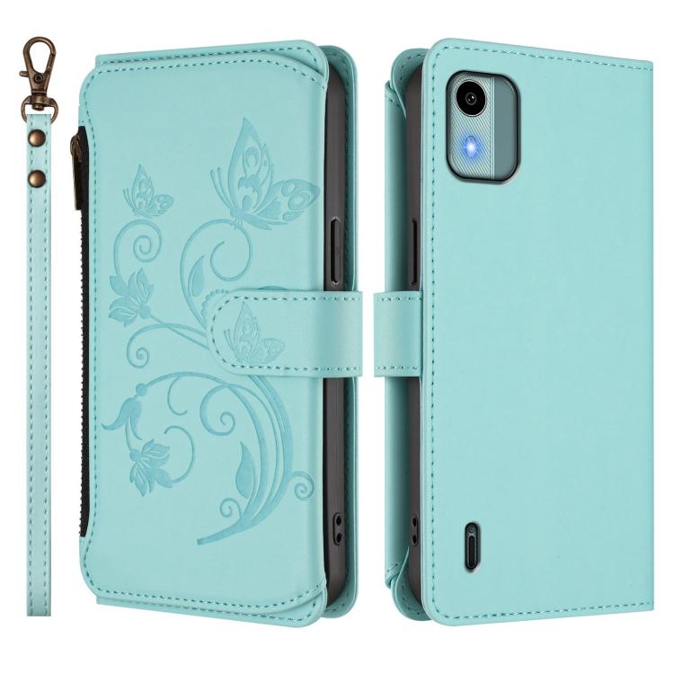 For Nokia C12 Butterfly Love Flower Multi-card Zipper Wallet Leather Phone Case