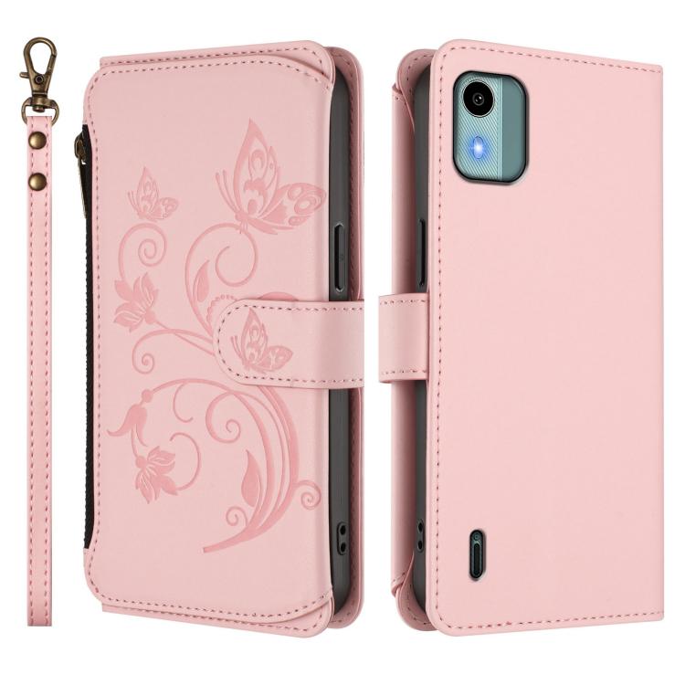 For Nokia C12 Butterfly Love Flower Multi-card Zipper Wallet Leather Phone Case