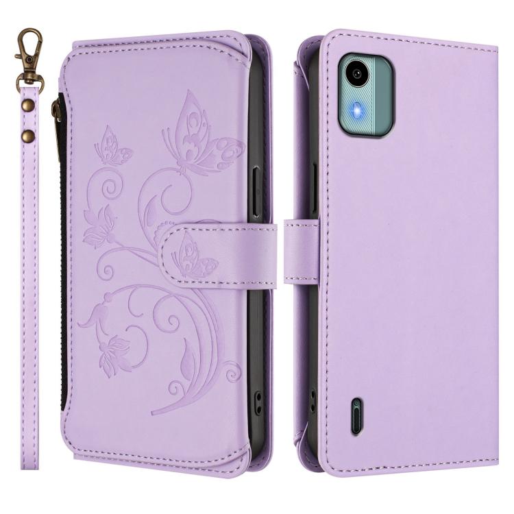For Nokia C12 Butterfly Love Flower Multi-card Zipper Wallet Leather Phone Case