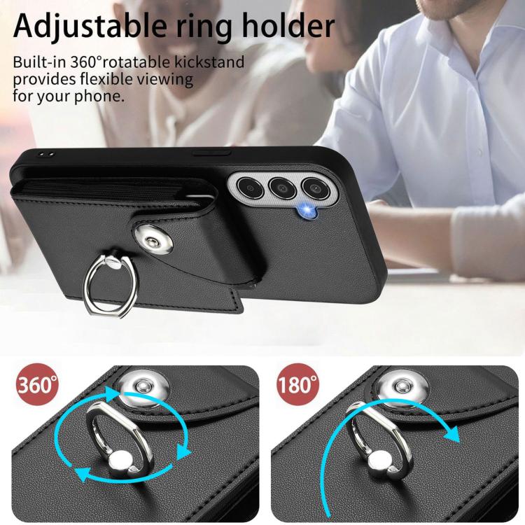 For Samsung Galaxy M35 5G Organ Card Bag Ring Holder Phone Case with Long Lanyard