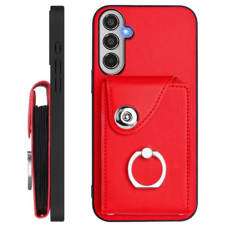 For Samsung Galaxy M35 5G Organ Card Bag Ring Holder Phone Case with Long Lanyard