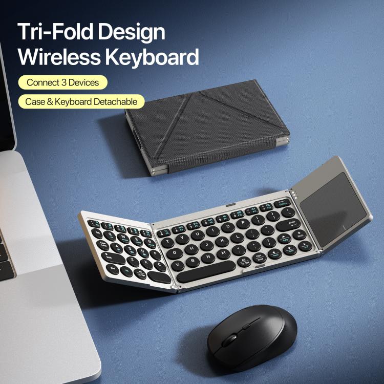 DUX DUCIS OK Flip Series Portable Tri-fold Wireless Touch Keyboard Leather Case - Black