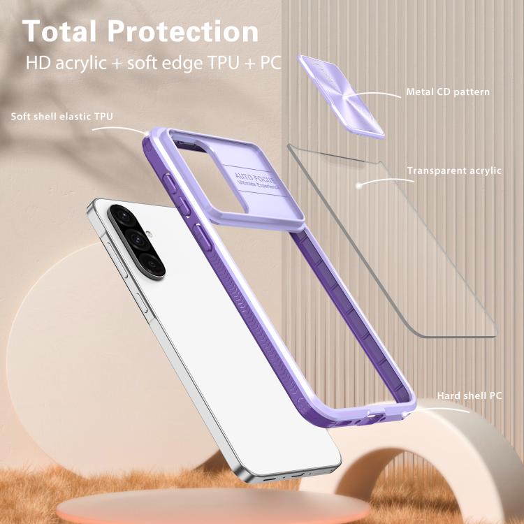 For Samsung Galaxy A26 5G Clear Acrylic + PC + TPU Lens Sliding Cover Full Coverage Phone Case