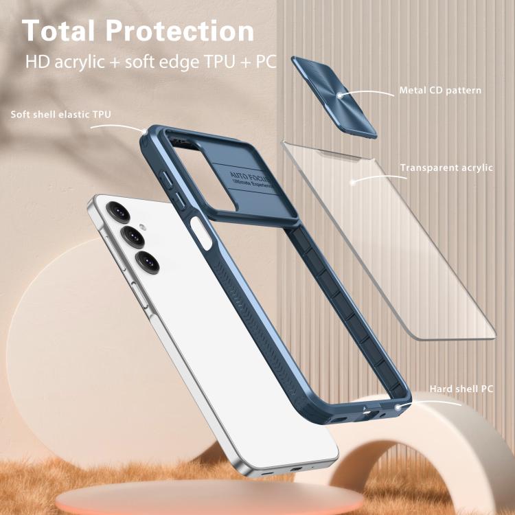 For Samsung Galaxy A16 5G Clear Acrylic + PC + TPU Lens Sliding Cover Full Coverage Phone Case