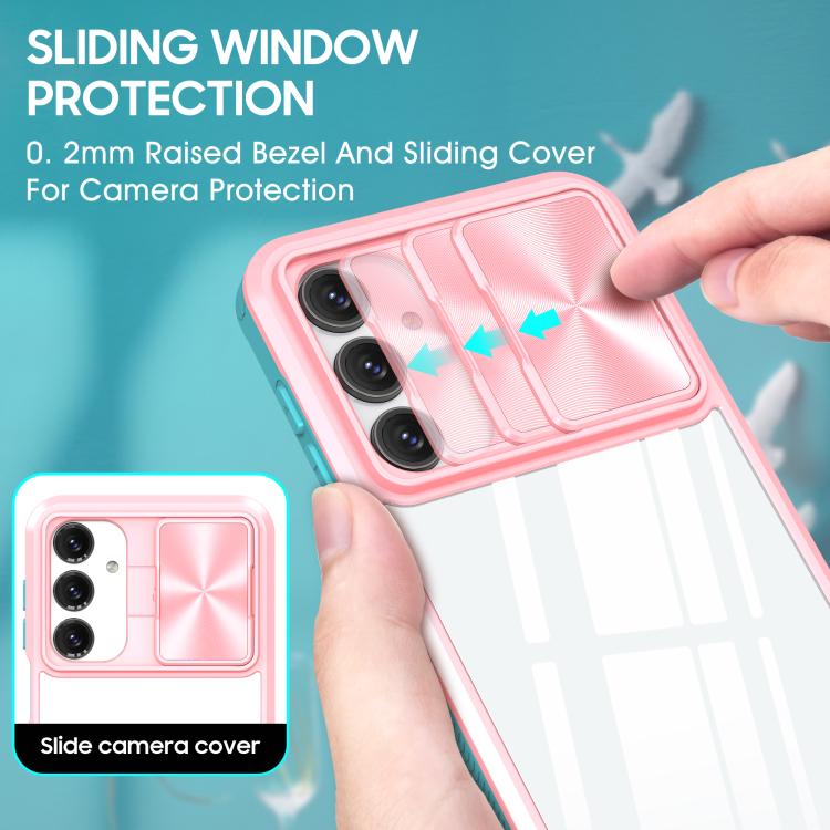 For Samsung Galaxy A16 5G Clear Acrylic + PC + TPU Lens Sliding Cover Full Coverage Phone Case