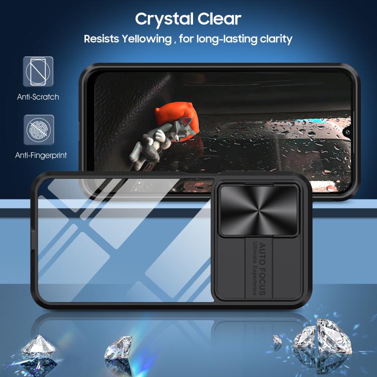 For Samsung Galaxy A16 5G Clear Acrylic + PC + TPU Lens Sliding Cover Full Coverage Phone Case