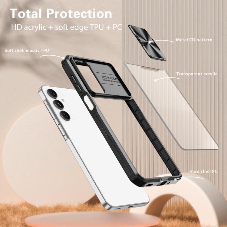 For Samsung Galaxy A16 5G Clear Acrylic + PC + TPU Lens Sliding Cover Full Coverage Phone Case