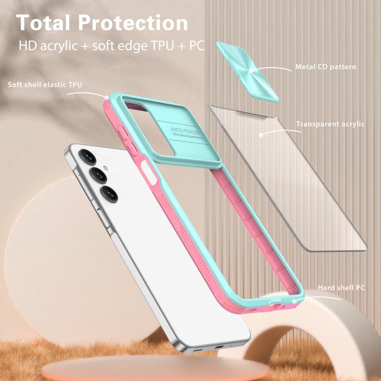 For Samsung Galaxy A16 5G Clear Acrylic + PC + TPU Lens Sliding Cover Full Coverage Phone Case