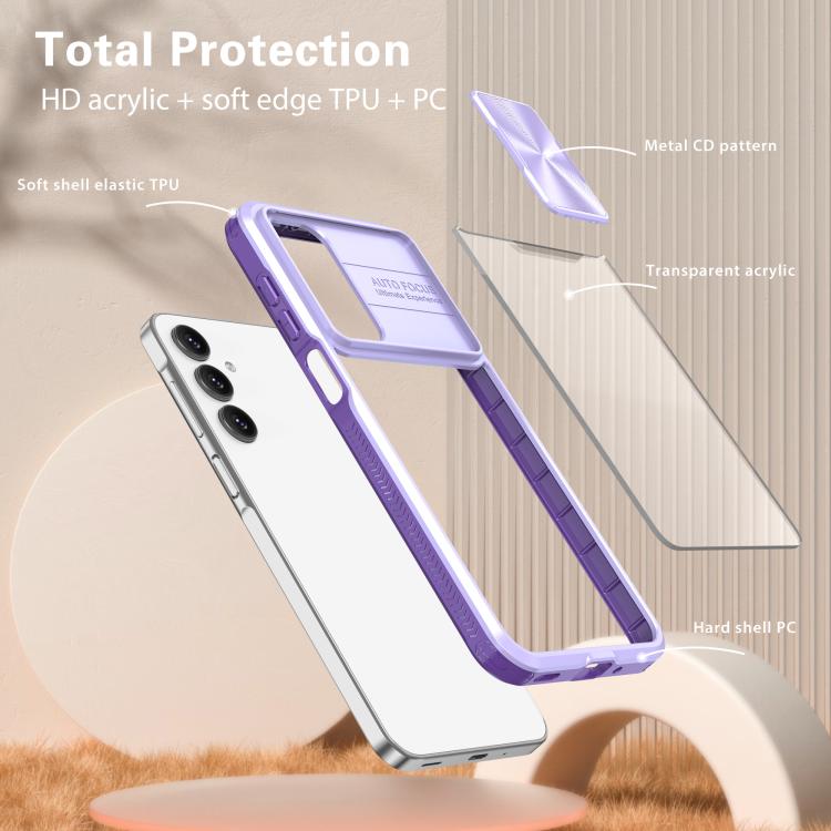 For Samsung Galaxy A16 5G Clear Acrylic + PC + TPU Lens Sliding Cover Full Coverage Phone Case