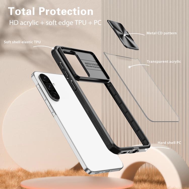 For Samsung Galaxy A56 5G / A36 5G Clear Acrylic + PC + TPU Lens Sliding Cover Full Coverage Phone Case