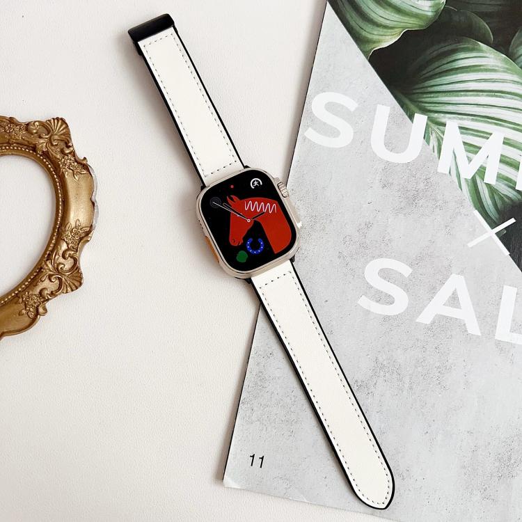 For Apple Watch 46mm / 49mm / 45mm / 44mm Nappa Magnetic Buckle Leather Silicone Watch Band