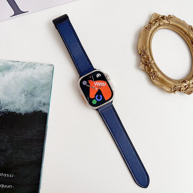 For Apple Watch 46mm / 49mm / 45mm / 44mm Nappa Magnetic Buckle Leather Silicone Watch Band