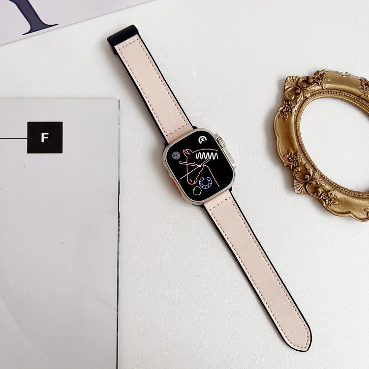 For Apple Watch 46mm / 49mm / 45mm / 44mm Nappa Magnetic Buckle Leather Silicone Watch Band
