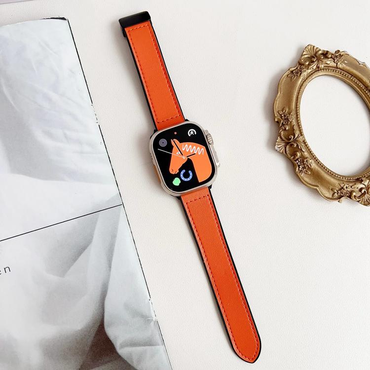 For Apple Watch 46mm / 49mm / 45mm / 44mm Nappa Magnetic Buckle Leather Silicone Watch Band