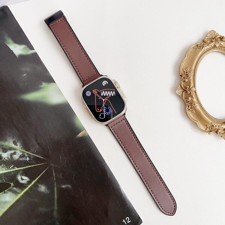 For Apple Watch 46mm / 49mm / 45mm / 44mm Nappa Magnetic Buckle Leather Silicone Watch Band