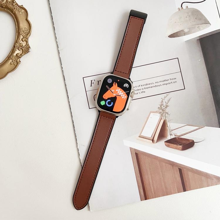 For Apple Watch 46mm / 49mm / 45mm / 44mm Nappa Magnetic Buckle Leather Silicone Watch Band