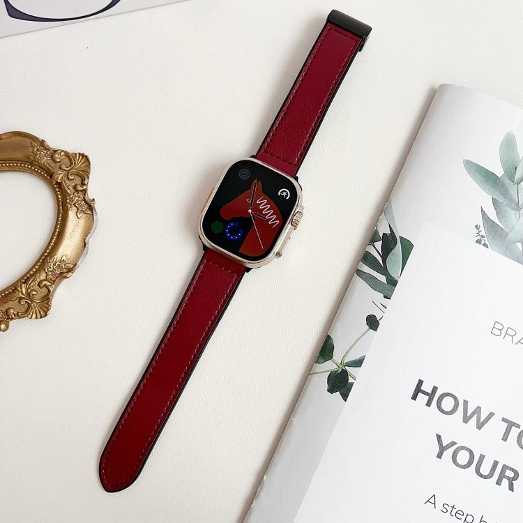For Apple Watch 42mm / 41mm / 40mm / 38mm Nappa Magnetic Buckle Leather Silicone Watch Band